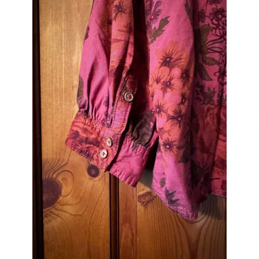 by Anthropologie Halie Dolman-Sleeve Button Down Collared Floral Top  XS Relaxed